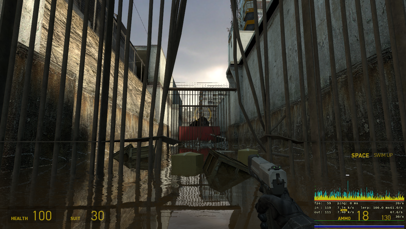 Jumping into the canal to dodge the Combine