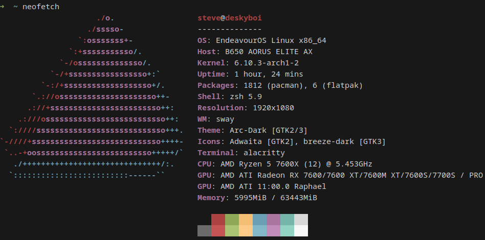 System specs after adding more RAM and the new card. Yes I do need to clean up my packages, there's a lot of junk.